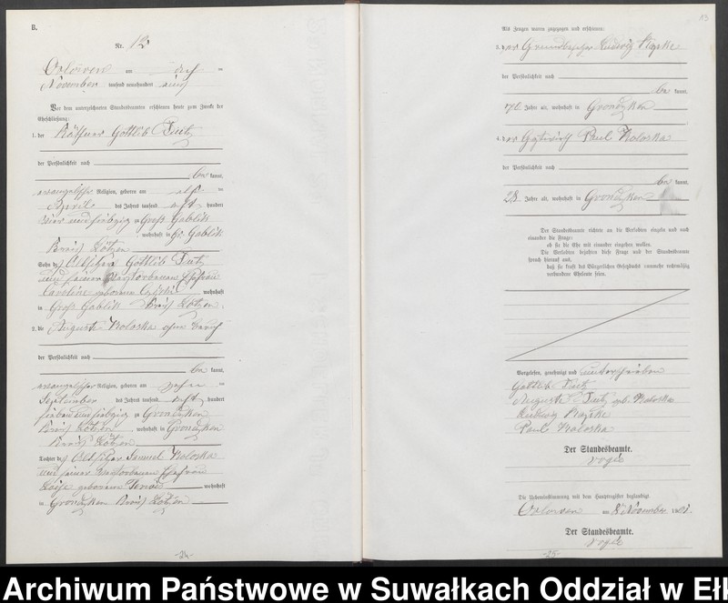 image.from.unit.number "Heiraths-Neben-Register des Preussischen Standes-Amtes Orlowen Kreis Loetzen"