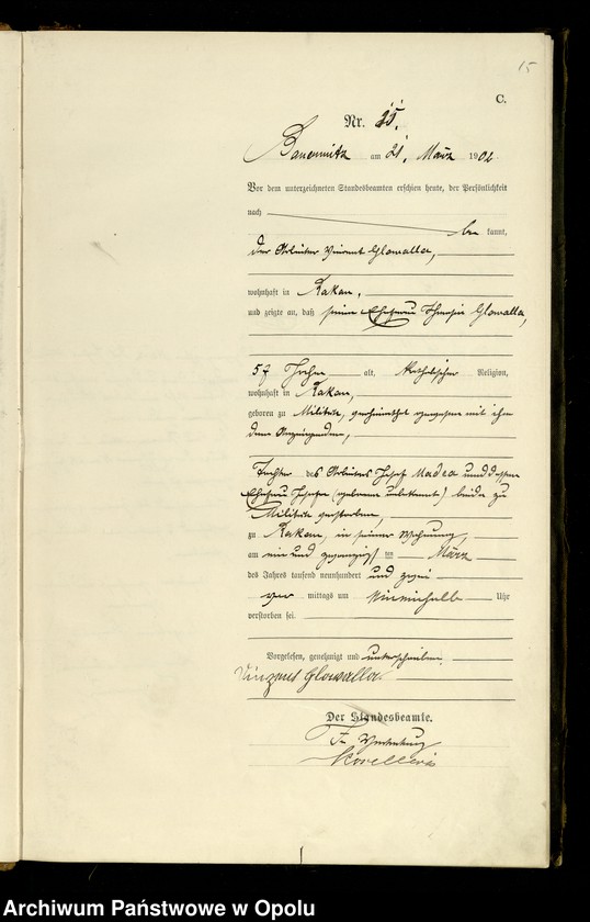 Obraz 18 z jednostki "Sterbe-Haupt-Register Standesamts Bauerwitz pro 1902"