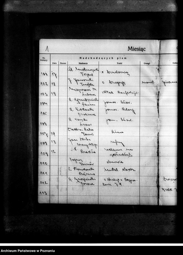 Obraz 5 z jednostki "Rejestr nadchodzących i wysyłanych pism przez Stronnictwo Narodowe i Obóz Wszechpolski"