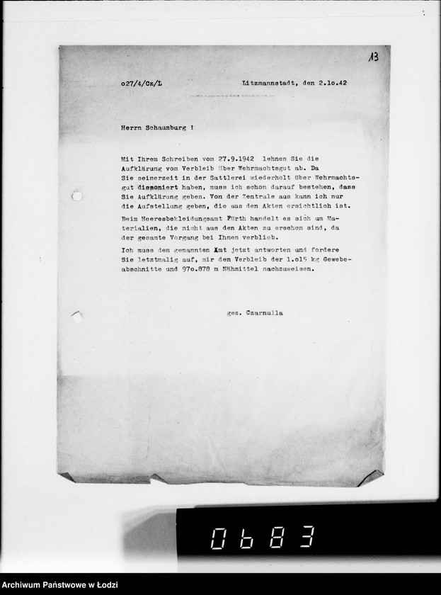 Obraz 17 z jednostki "Herrn Schaumberg.[Korespondencja wewnętrzna w sprawach realizacji zamówień, dostaw towarów i maszyn]"