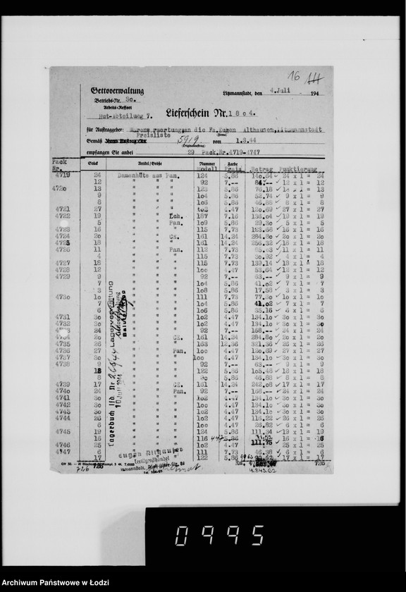 Obraz 20 z jednostki "Auftrag 5919. Damen-Hüte für F-ma Eugen Althausen Litzmannstadt"