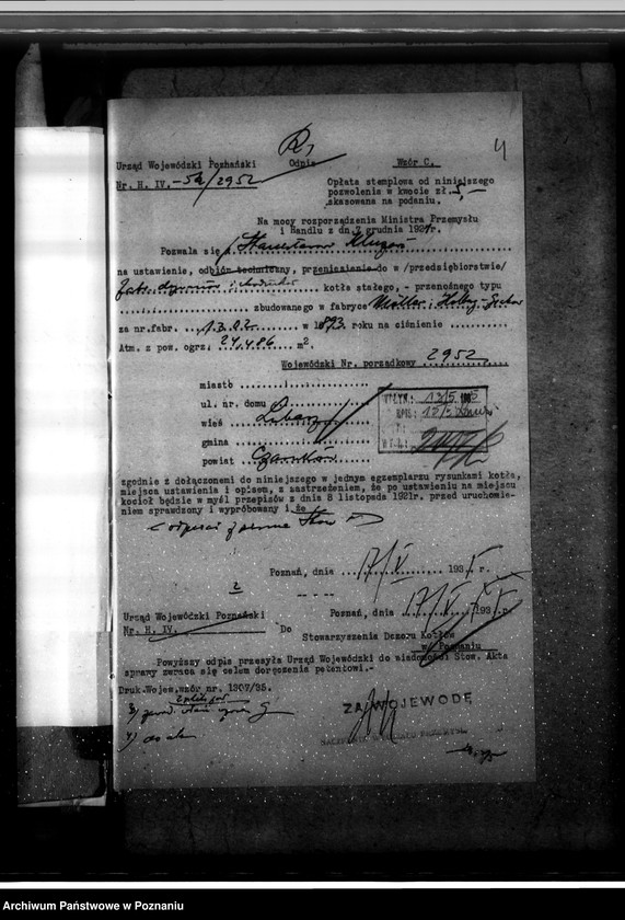 Obraz 7 z jednostki "Fabryka dywanów i chodników w Lubaszu pow. czarnkowski - St. Kluz nr fabryczny kotła 3102 nr woj. kotła 2952"