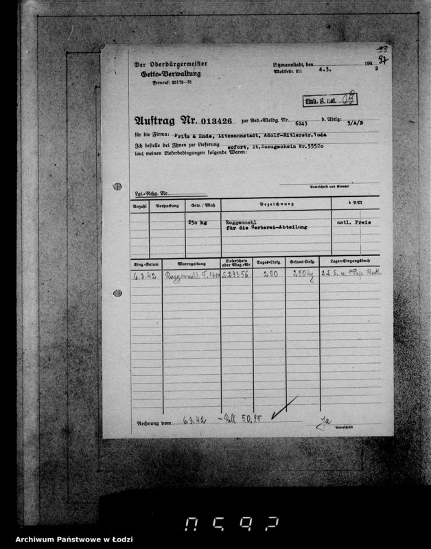 Obraz 11 z jednostki "Aufträge [Lieferscheinen und Rechnungen] 13416-13430 [Dostawa węgla i żywności do Getta]"