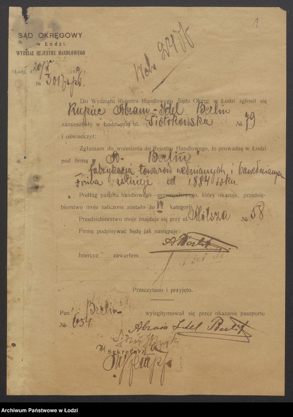 Obraz 3 z jednostki "Abram Idel Berlin- fabrykacja towarów wełnianych i bawełnianych"