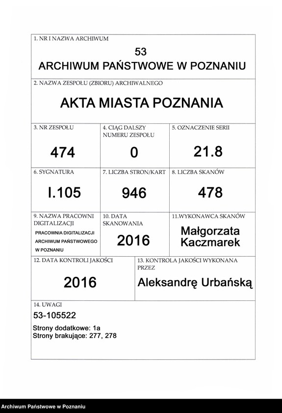 Obraz 1 z jednostki "Liber actorum officii consularis civitatis Posnaniae."