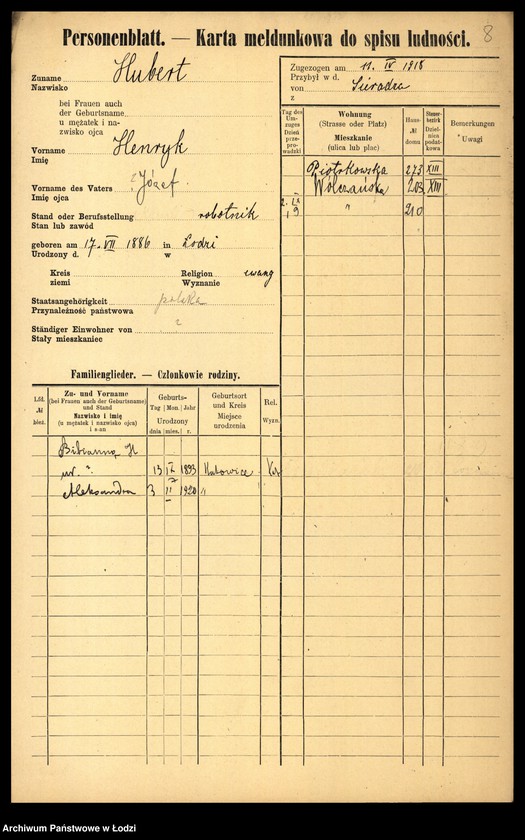 Obraz 10 z jednostki "[Spis ludności Łodzi] Hubermanowicz - Chwastowska"
