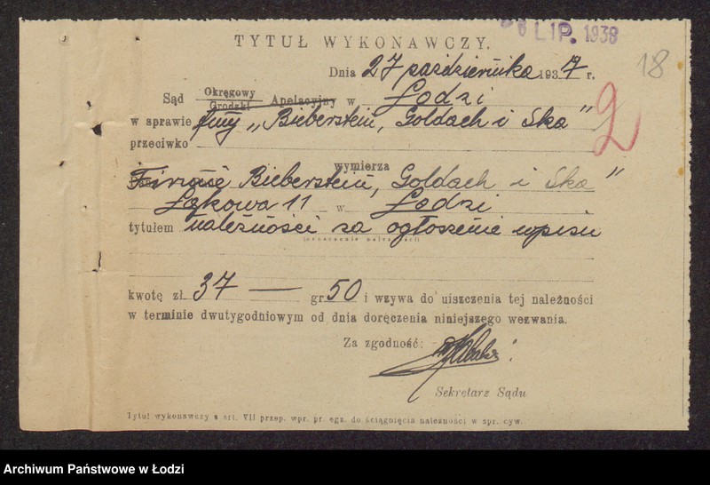 Obraz 20 z jednostki "Maks Bieberstein, Moszek Pinkus Goldach, Samuel Chołodenko, Aria Chołodenko- przędzalnia i sprzedaż przędzy"