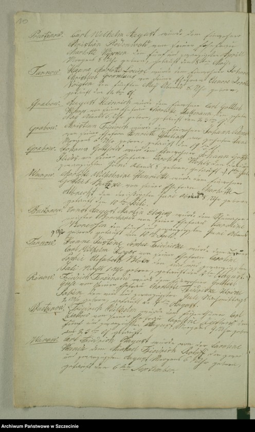 image.from.unit.number "Duplicate des Kirchenbuchs von den Grabowschen Gütern [Grabow]: Prützow [Prusinowo], Rienow [Rynowo], Tarnow [Tarnowo], Wuhrow [Worowo] und Mühlendorf [Poradz]"