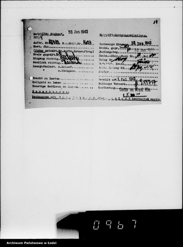 Obraz 16 z jednostki "Lebensmitteleinkauf. Aufträge, [Lieferscheinen und Rechnungen] 18371-18420. [Dostawa artykułów pierwszej potrzeby do Getta]"