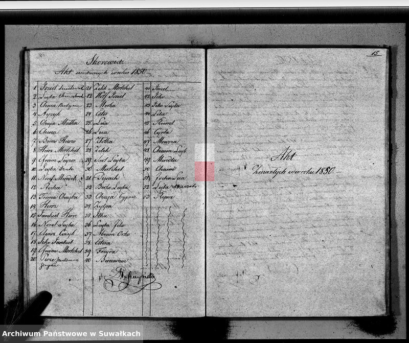 image.from.unit.number "Duplikat Akt Urodzonych, zmarłych i Zaślubionych Wyznania Mojżeszowego Okręgu Weysieie w roku 1850"