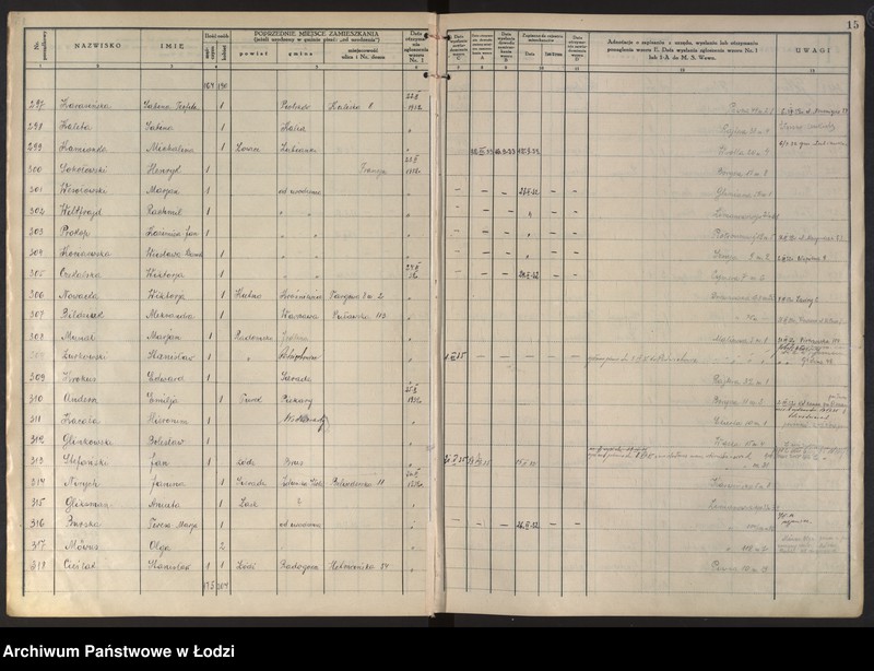 Obraz 18 z jednostki "Księga kontroli ruchu ludności (rejestr osób przybywających do gminy) Łódź, komisariat I, nr 1-2004"