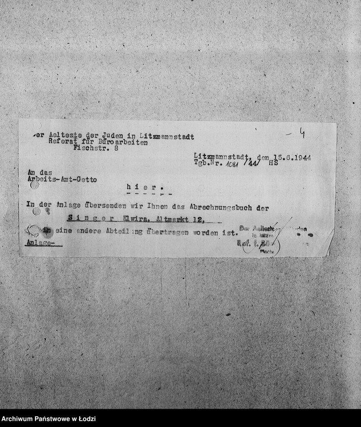 Obraz 7 z jednostki "[Korespondencja z Wydziałem Pracy i z PSŻ w sprawach personalnych i aprowizacyjnych Referatu Prac Biurowych]"