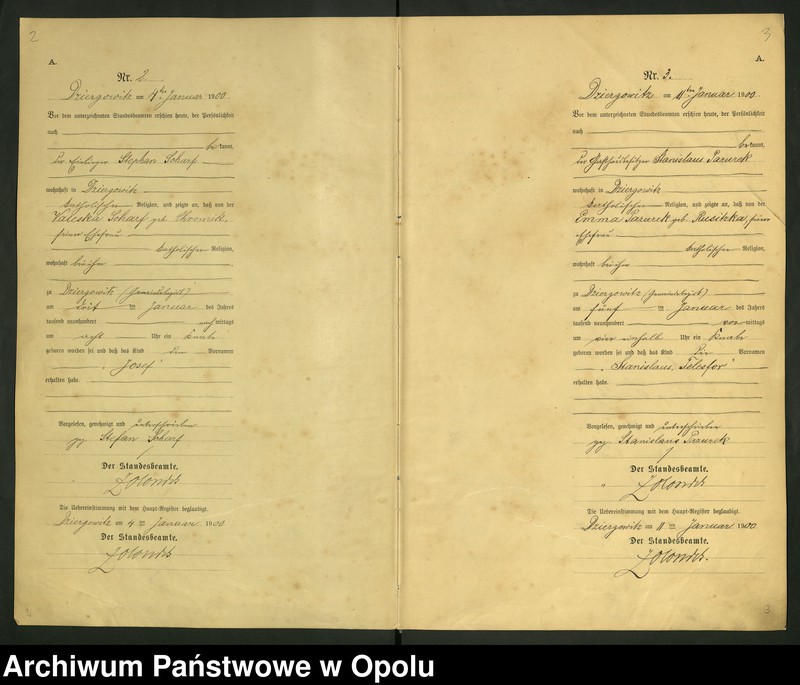 Obraz 5 z jednostki "Urząd Stanu Cywilnego Dziergowice Księga urodzeń rok 1900-02"