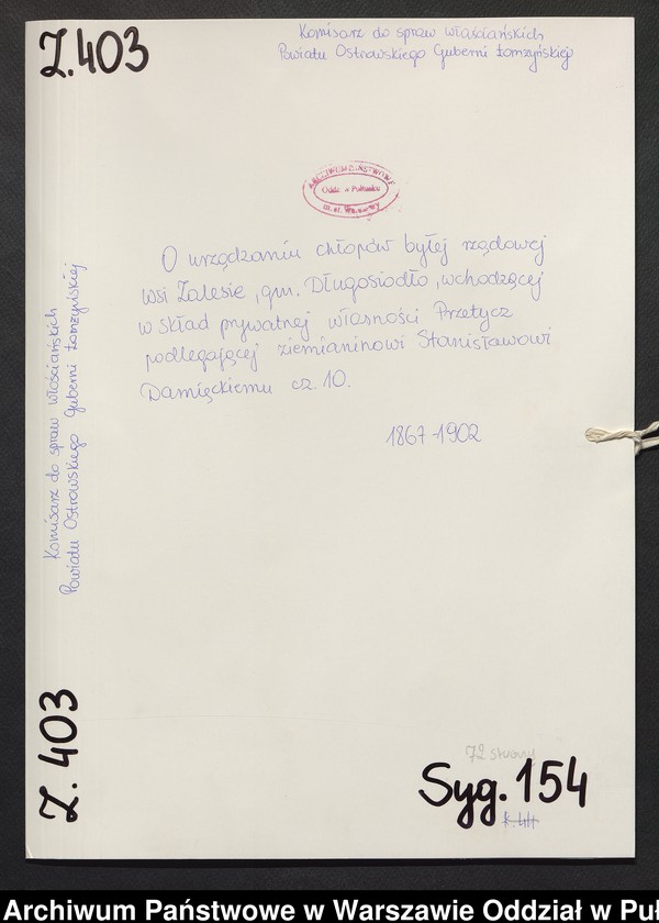 Obraz 2 z jednostki "O urządzaniu chłopów byłej rządowej wsi Zalesie, gm. Długosiodło, wchodzącej w skład prywatnej własności Przetycz podlegającej ziemianinowi Stanisławowi Damięckiemu cz.10"