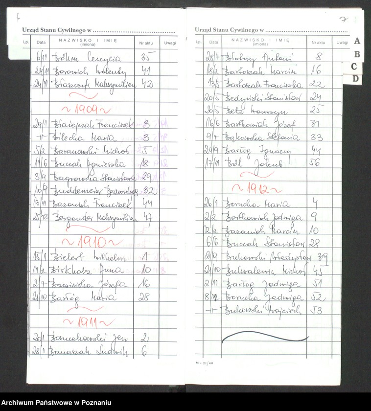 Obraz 7 z jednostki "[Skorowidz alfabetyczny do akt małżeństw i zgonów] za lata 1905-1912]"