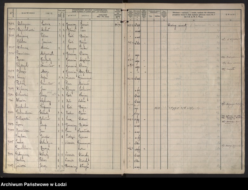 Obraz 10 z jednostki "Księga kontroli ruchu ludności (rejestr osób przybywających do gminy) Łódź, komisariat XI, ks. III, nr 7148-9187"