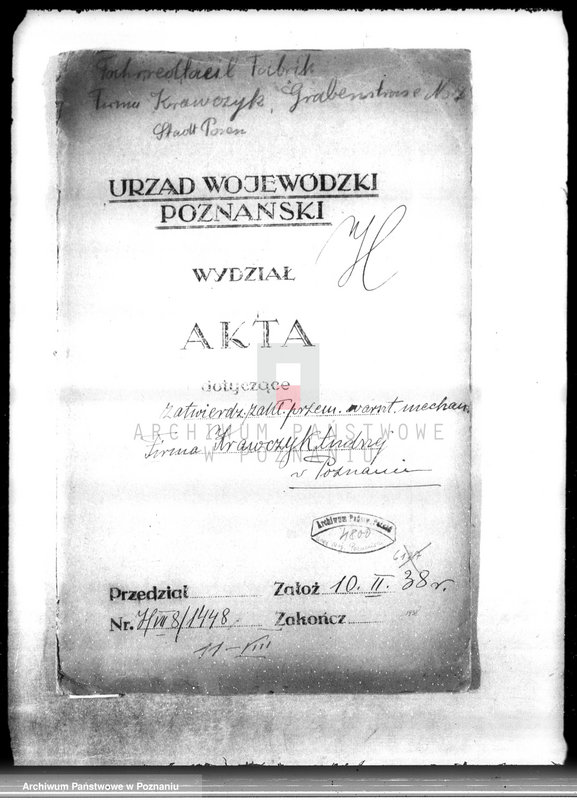 Obraz 4 z jednostki "Zatwierdzenie zakładu przemysłowego / warsztatu mechanicznego części rowerowych/ Firmy Andrzeja Krawczyka w Poznaniu"