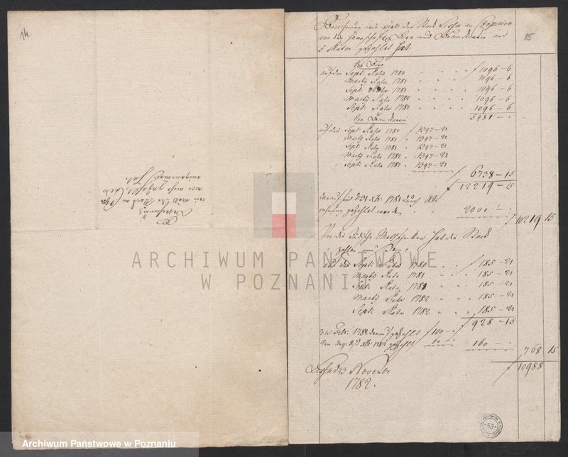 Obraz 12 z jednostki "Berechnung wieveil die Stadt Lissa an Czopowe vor das herrschaftliche Bier und Branntwein gezahlt hat; język niemiecki"