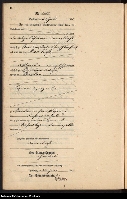 image.from.unit.number "Sterbe-Neben-Register Breslau I 1891 Band 6 "