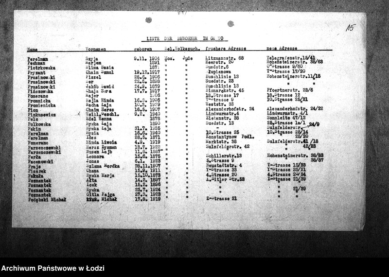 Obraz 19 z jednostki "[Alfabetyczny spis mieszkańców getta. Litera P]"