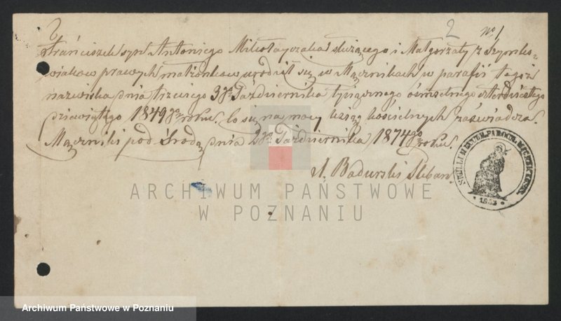 image.from.unit.number "Acta betreffend die Sammel Akten für die von den verlobten beizubringenden Urkunden und Konsenserklärungen, für die Aufgebotscheinigungen und Dispensation [...] von 1874 bis 1876"