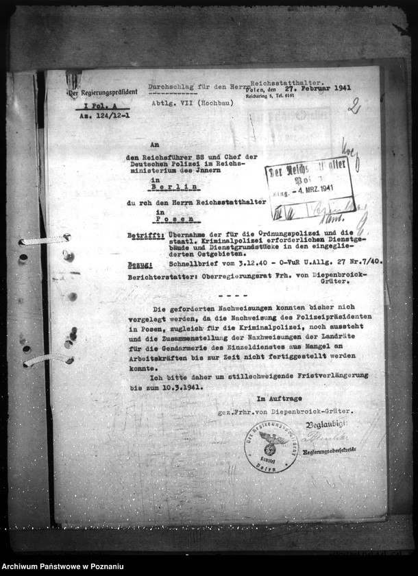 Obraz 7 z jednostki "Übernahme der für die Ordnungspolizei und Staatliche Kriminalpolizei erforderlichen Dienstgebäude und Dienstgrundstücke Allgemeines."