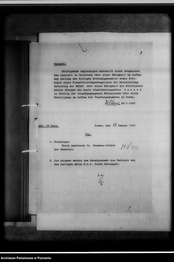 Obraz 5 z jednostki "[Korespondencja w sprawach organizacyjnych i obsady personalnej] Gausippenamt Posen [Poznań]"