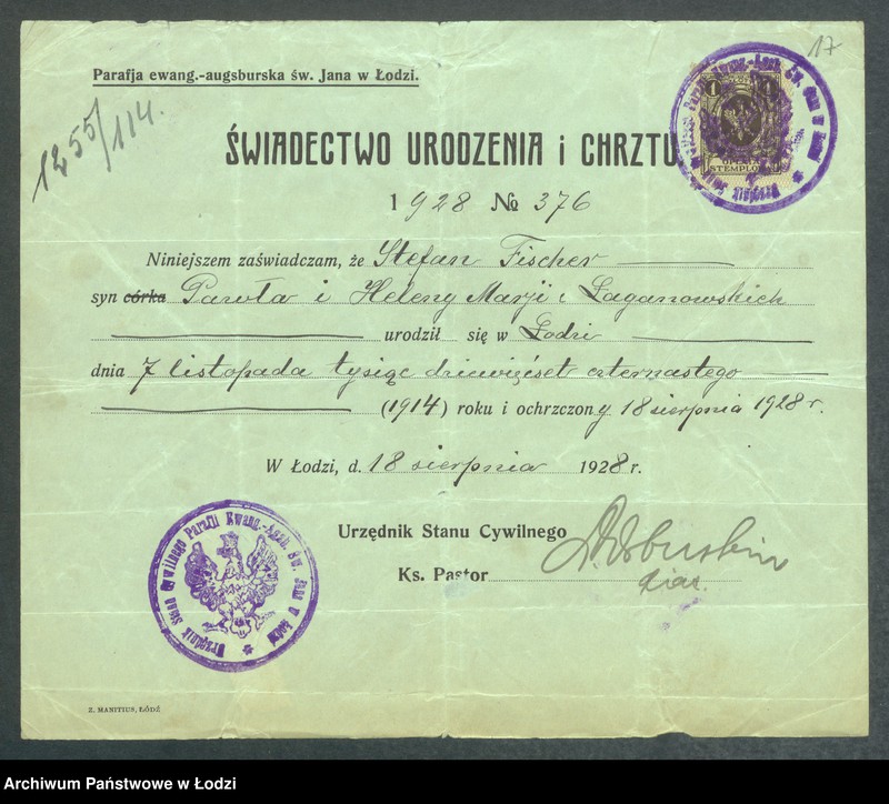 Obraz 19 z jednostki "Dowody metrykalne stałych mieszkańców m. Łodzi nr domu 1255-1257"