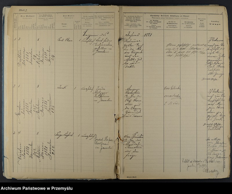 Obraz z jednostki "Geburtsmatrik des israelitischen Matrikelbezirkes Jaroslau pro 1881"