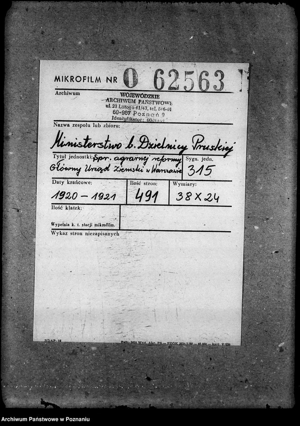 image.from.unit.number "Sprawy agrarnej reformy Główny Urząd Ziemski w Warszawie"