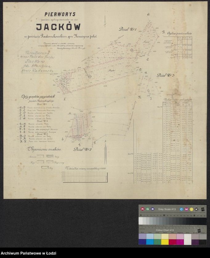 Obraz 2 z jednostki "Plan gruntów z podziału ogólnego pastwiska we wsi włościańskiej Jacków w powiecie radomskowskim, gminie Kruszyna położonych oraz pierworys pomiaru ogólnego pastwiska we wsi Jacków"