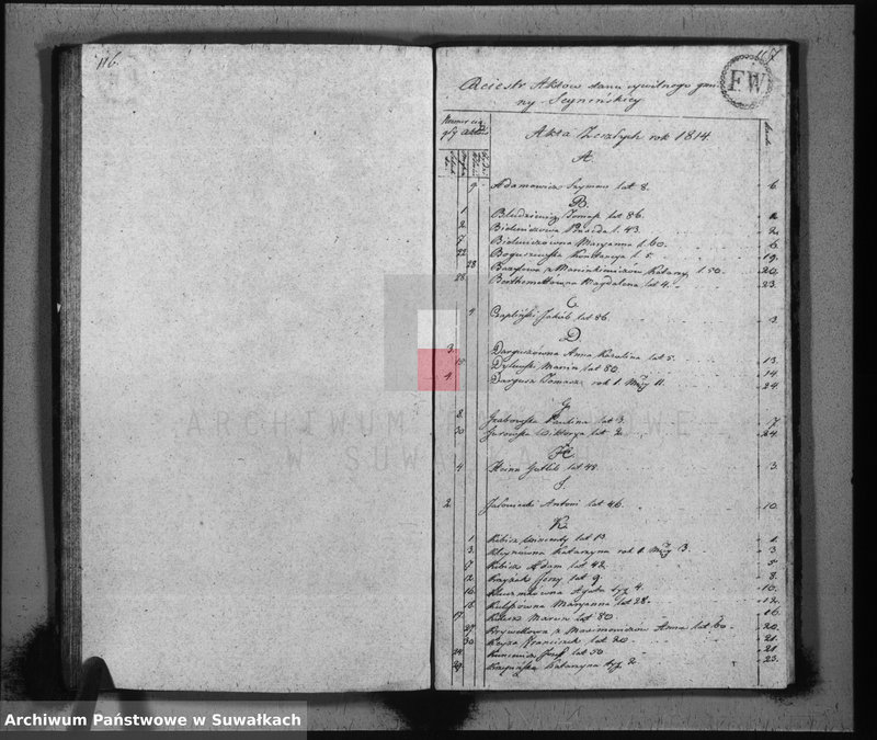image.from.unit.number "Księga aktów stanu cywilnego zeszłych w gminie seyneńskiey na rok 1814"