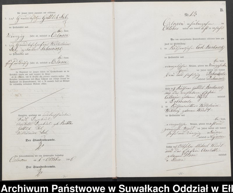 image.from.unit.number "Heiraths-Neben-Register des Preussischen Standes-Amtes Orlowen Kreis Loetzen für das Jahr 1886"