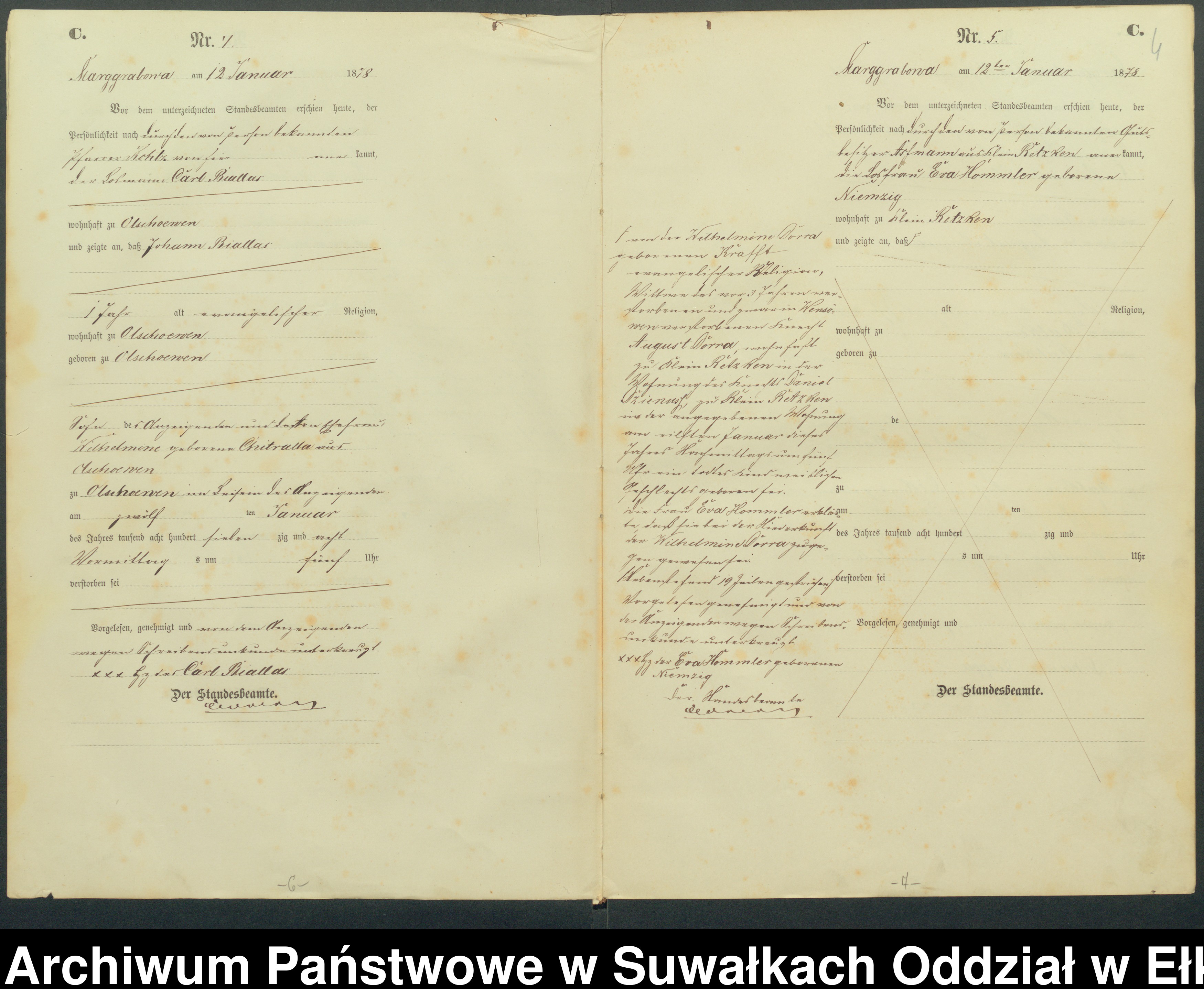 Skan z jednostki: Sterbe-Haupt-Register des Königlich Preussischen Standes-Amtes Landgemeinde Marggrabowa Kreis Oletzko