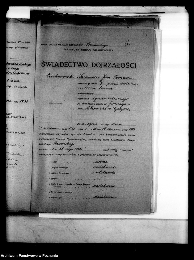 Obraz 11 z jednostki "Prywatne Gimnazjum imienia Sułkowskich w Rydzynie [odpisy świadectw egzaminu dojrzałości 1938 i 1939]"