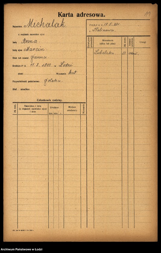 Obraz 13 z jednostki "[Spis ludności Łodzi] Michalak"