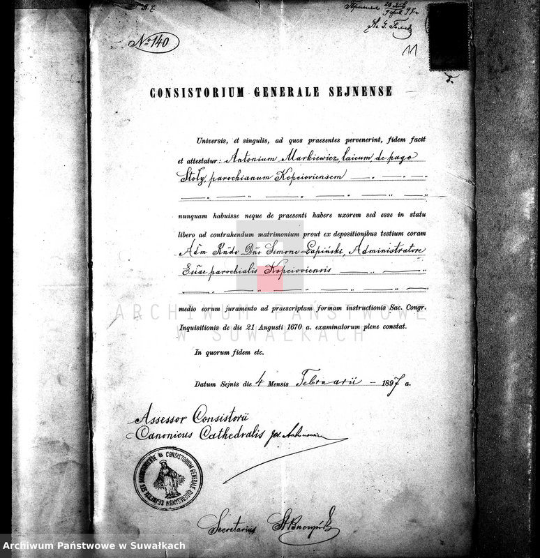 image.from.unit.number "Dokumenty k aktam brakosočetavšichsja Sejnskago Rimsko-Katoličeskago Prichoda za 1897 g."