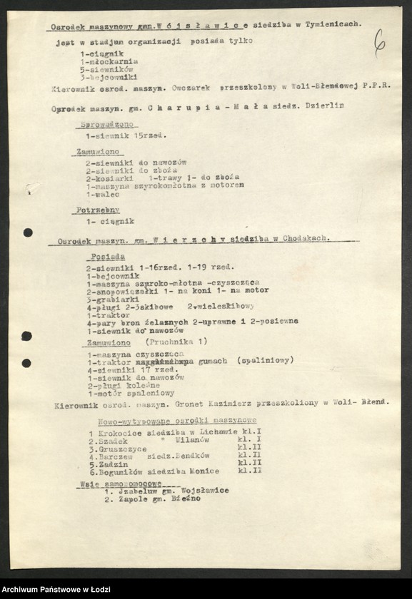 Obraz 7 z jednostki "Ośrodki Maszyn Rolniczych [- protokoły z kontroli i lustracji, wykazy kierowników Ośrodków]"