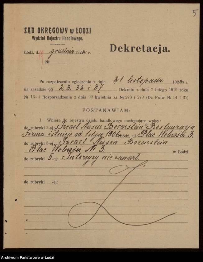 Obraz 7 z jednostki "Izrael Nusen Borenstein- restauracja"