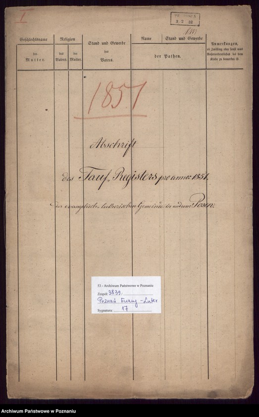 Obraz 2 z jednostki "Abschrift des Taufregisters"