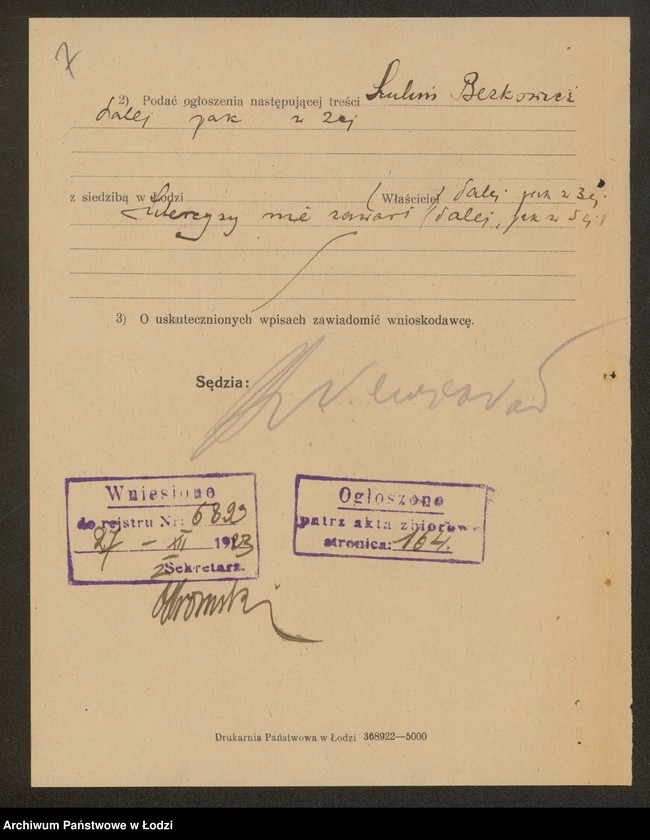 Obraz 9 z jednostki "Szulim Berkowicz – sprzedaż drożdzy"