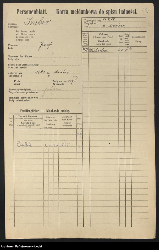 Obraz 14 z jednostki "[Spis ludności Łodzi] Imacki - Iwanowa"