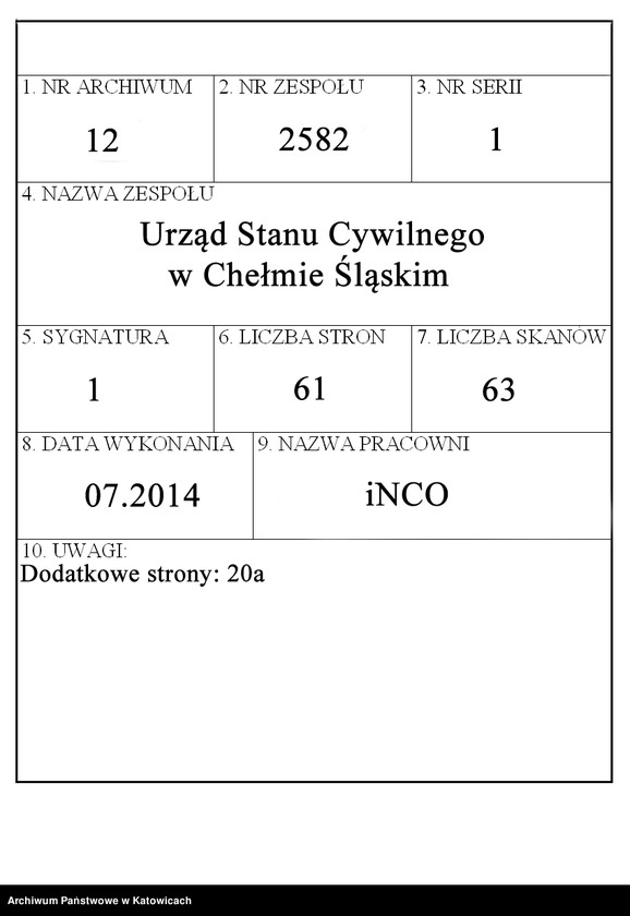 Obraz z zespołu "Urząd Stanu Cywilnego w Chełmie Śląskim"