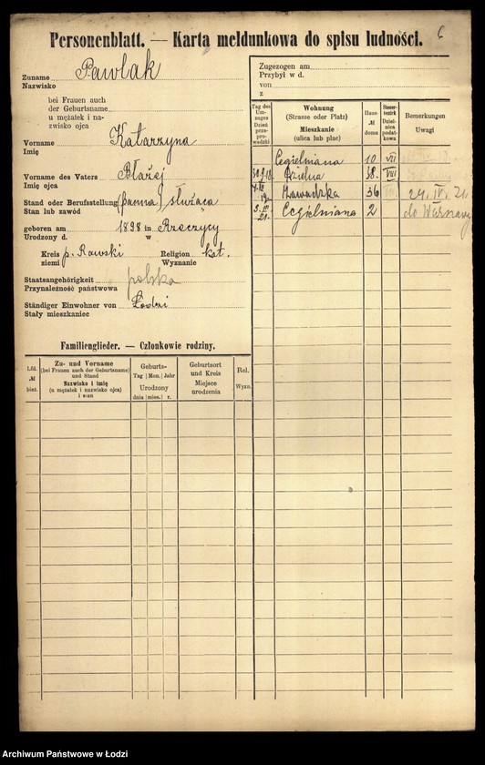 Obraz 8 z jednostki "[Spis ludności Łodzi] Pawlak"