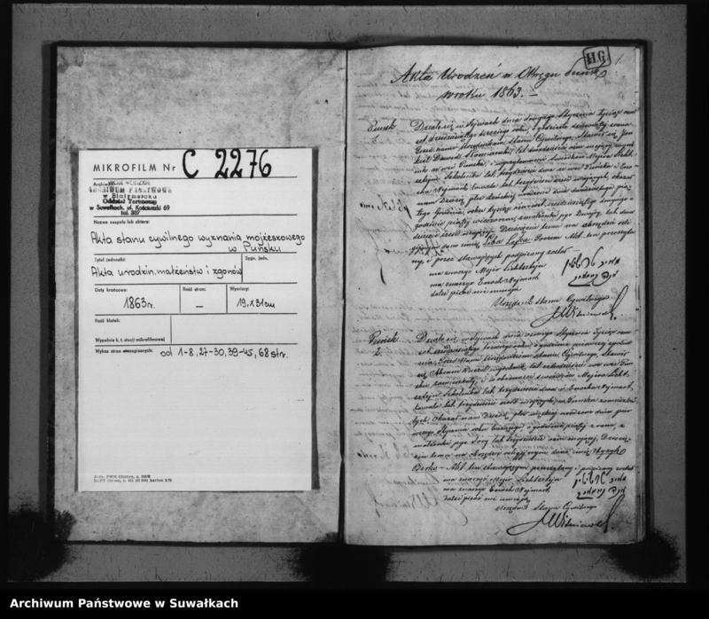 image.from.unit.number "Duplikat Akt Urodzoeń, Zejść i Zaślubień Wyznania Mojżeszowego Parafii Puńsk za Rok 1863"