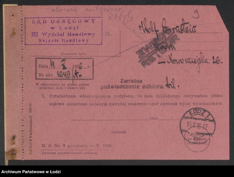 Obraz 11 z jednostki "Wolf Bornstein- sprzedaż gotowej gareroby i towarów manufakturowych"