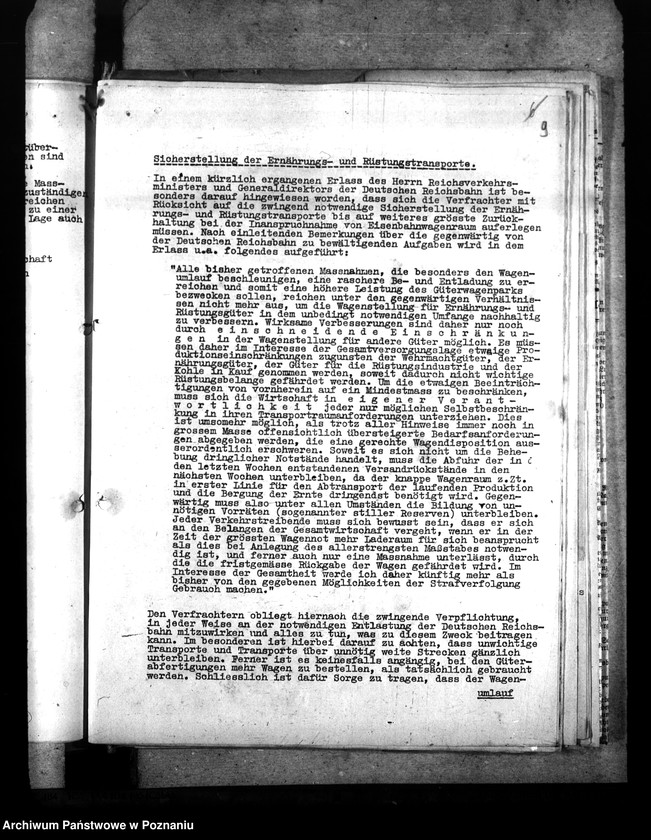 Obraz 13 z jednostki "Berichte über Auswirkungen der Verkehrslage im Reichsbahndirektionsbezirk Posen. Versorgung der bombenbeschädigten Bevölkerung. Treibstoffzuteilungen"