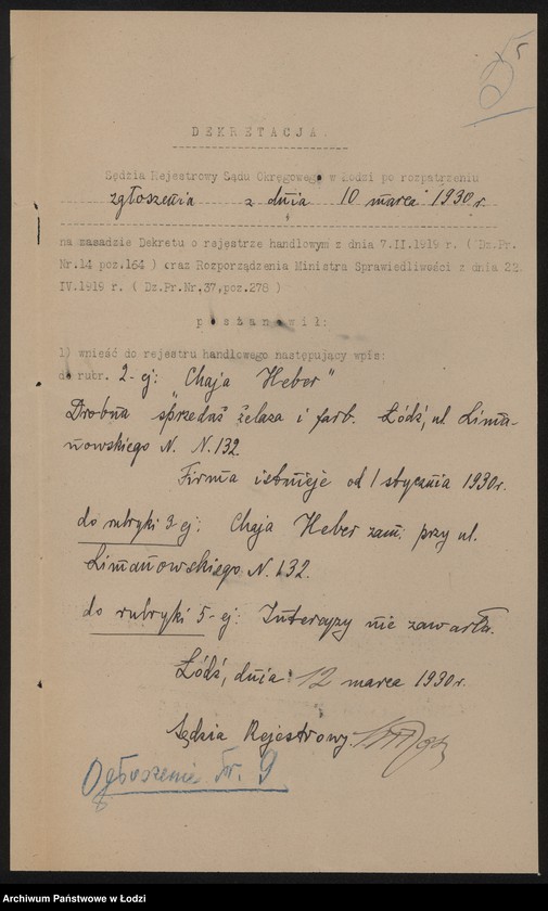 Obraz 7 z jednostki "Chaja Heber- drobna sprzedaz żelaza i farb"