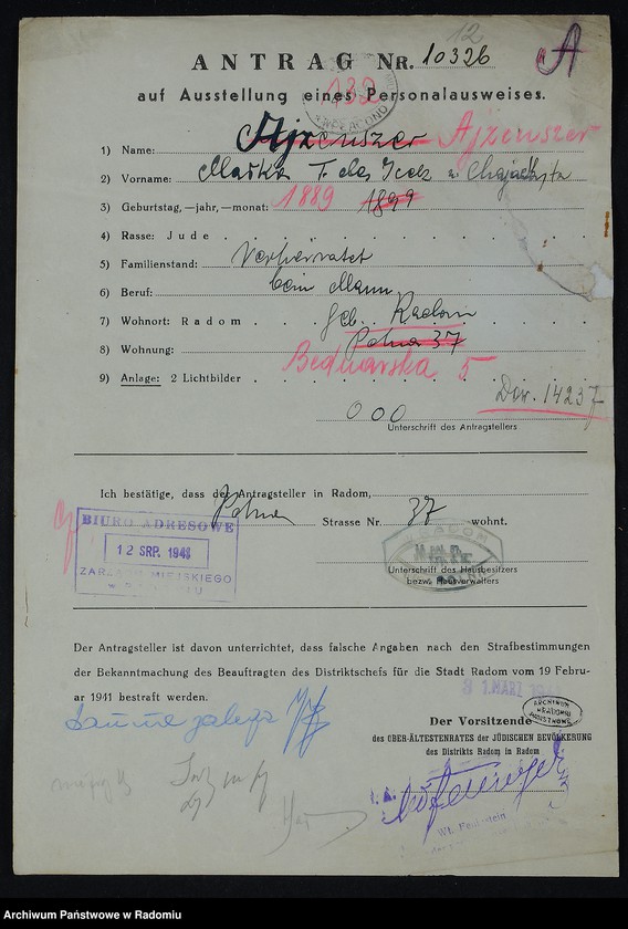 image.from.unit.number "[Wnioski o wydanie dowodów osobistych oraz nie odebrane dowody Ajzenman Złata - Akierman Gerszon]"