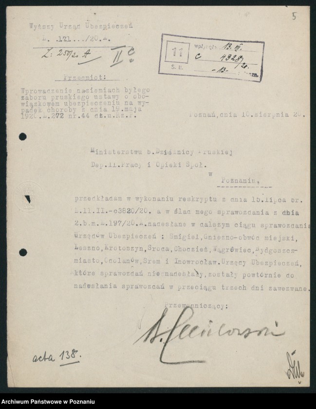 Obraz 7 z jednostki "[Korespondencja z Wyższym Urzędem Ubezpieczeń w Poznaniu, sprawozdania z działalności urzędów ubezpieczeń]"